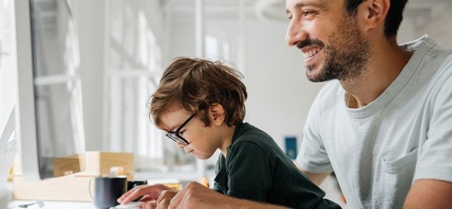 Father and son working